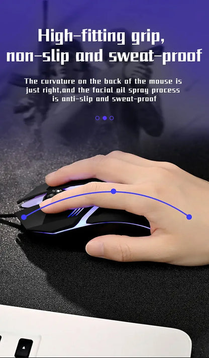 Mouse Gamer Ergonômico USB com RGB — 1600 DPI