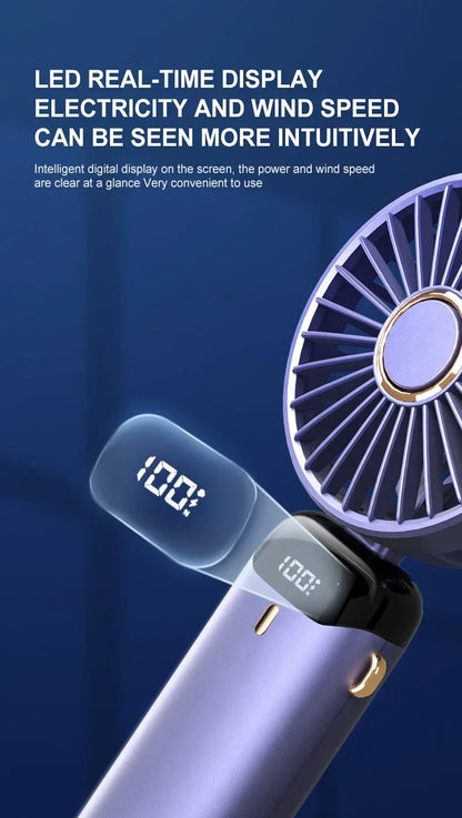 Mini Ventilador Portátil de Mão e Pescoço OIMG N15 Dobrável com Display LED e Suporte para Celular