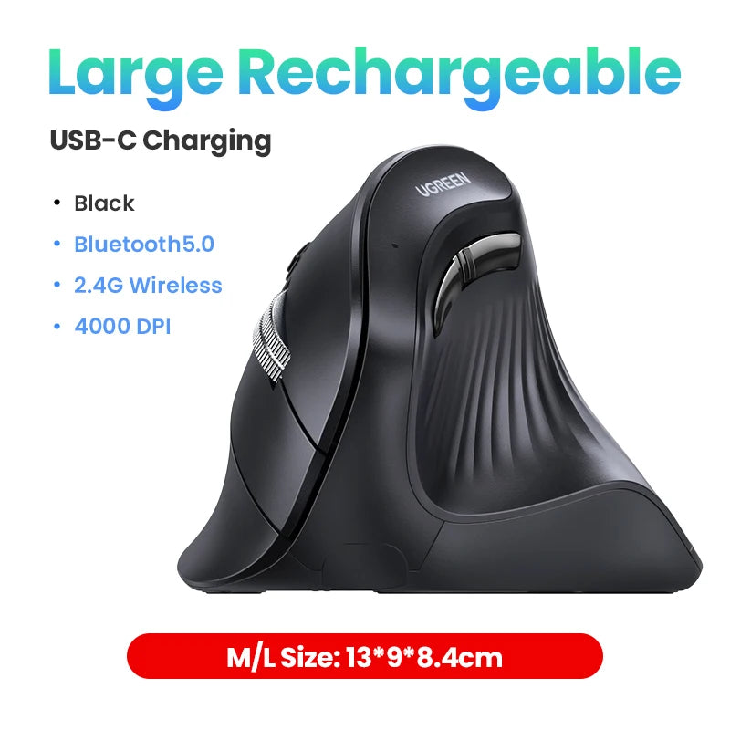 UGREEN — Mouse Vertical Ergonômico Sem Fio 4000 DPI