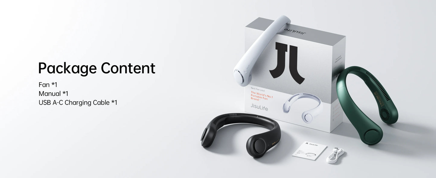 Ventilador de Pescoço Portátil JISULIFE FA14 4000mAh Sem Pás Recarregável USB-C