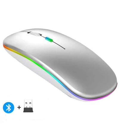 Mouse Sem Fio Recarregável Dual Mode (Bluetooth 5.2 + 2.4GHz) – Clique Silencioso e LED