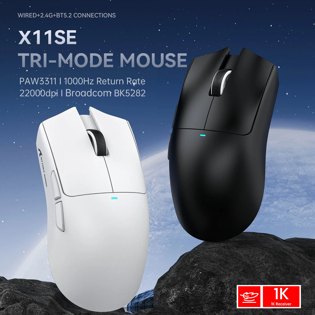 Attack Shark X11SE — Mouse Gamer Tri-Mode