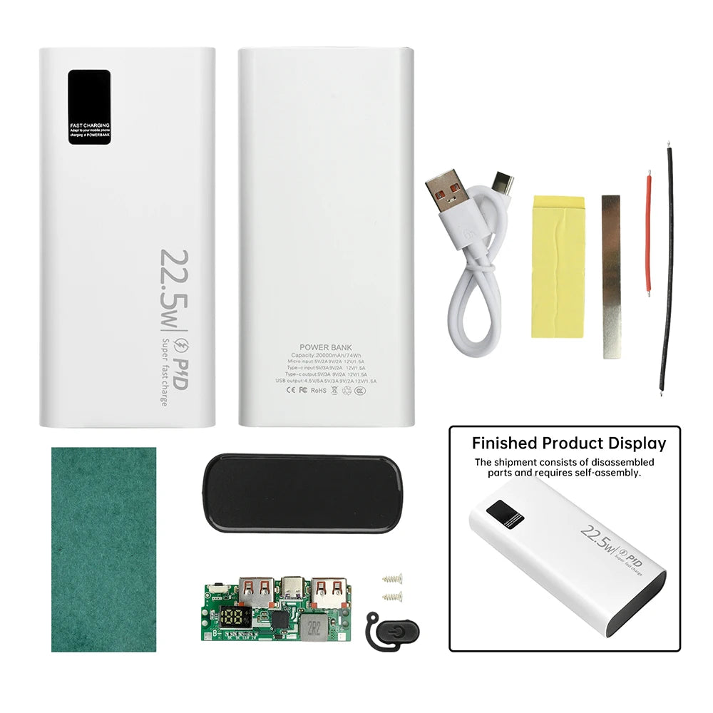 Kit Power Bank DIY diymore 20000mAh 22.5W com Display Digital para 2x Células 1260110