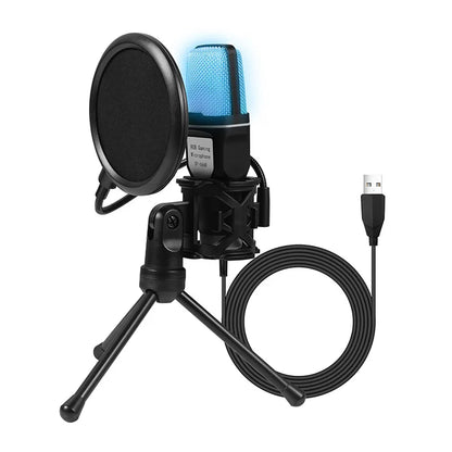 Microfone Condensador USB RGB YTYIN – Microfone de Mesa com Redução de Ruído para Streaming, Podcasts, Gravação em Estúdio, PC e Notebook