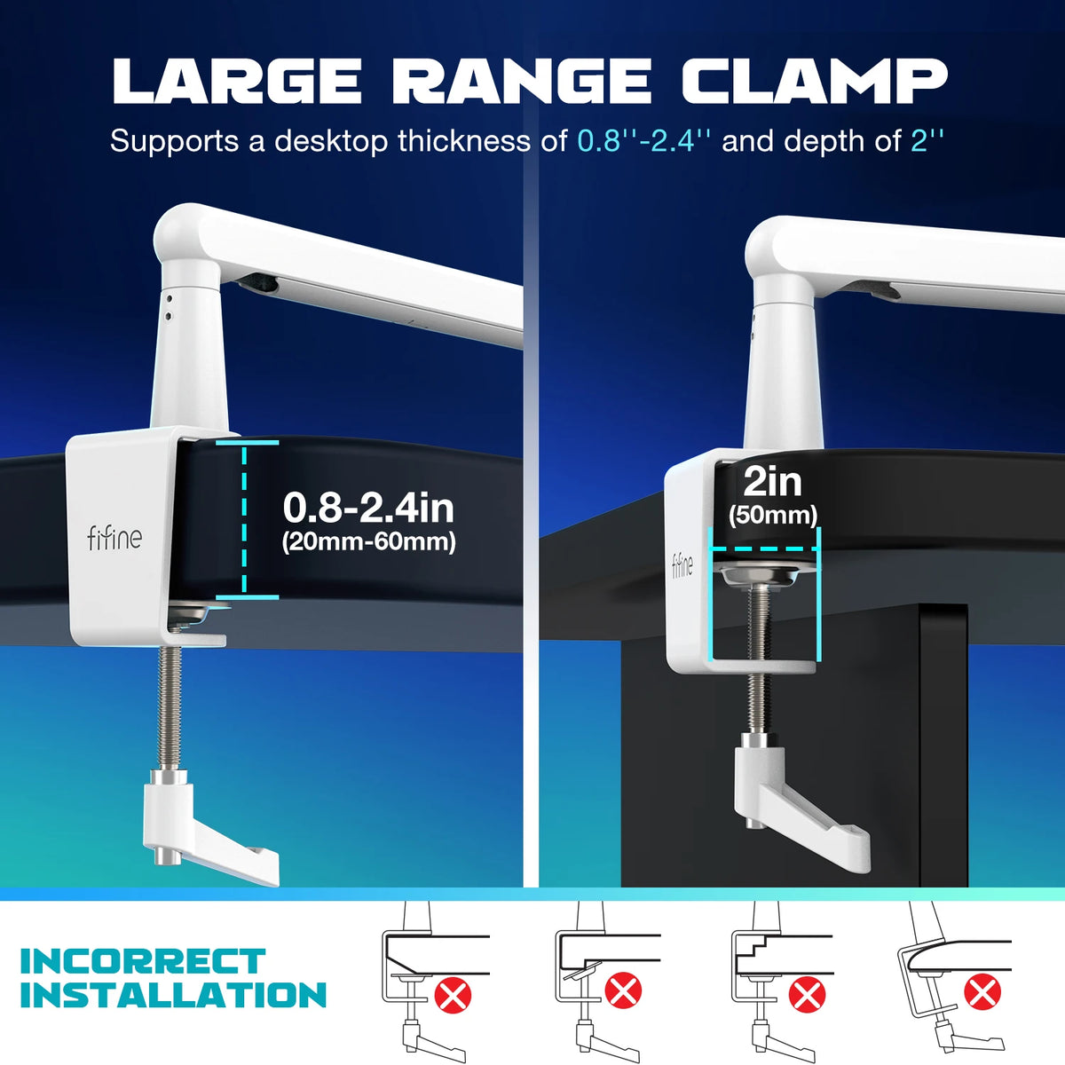 Braço Articulado para Microfone FIFINE BM88W com Fixação de Mesa e Gerenciamento de Cabos