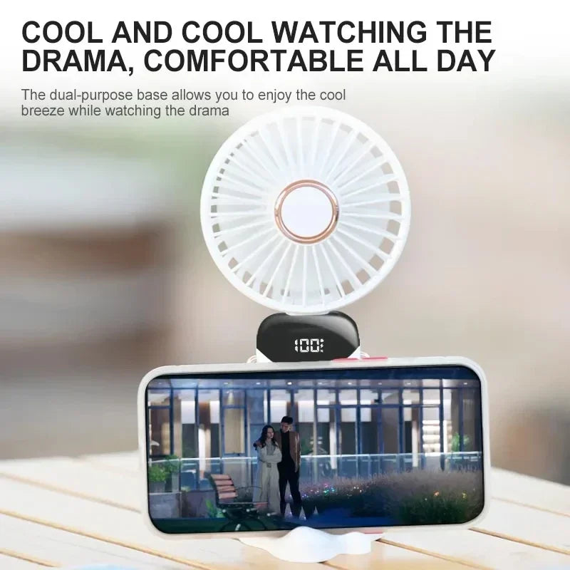 Mini Ventilador Portátil de Mão e Pescoço OIMG N15 Dobrável com Display LED e Suporte para Celular