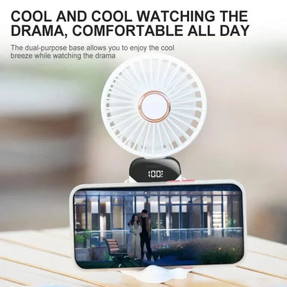 Mini Ventilador Portátil de Mão e Pescoço OIMG N15 Dobrável com Display LED e Suporte para Celular