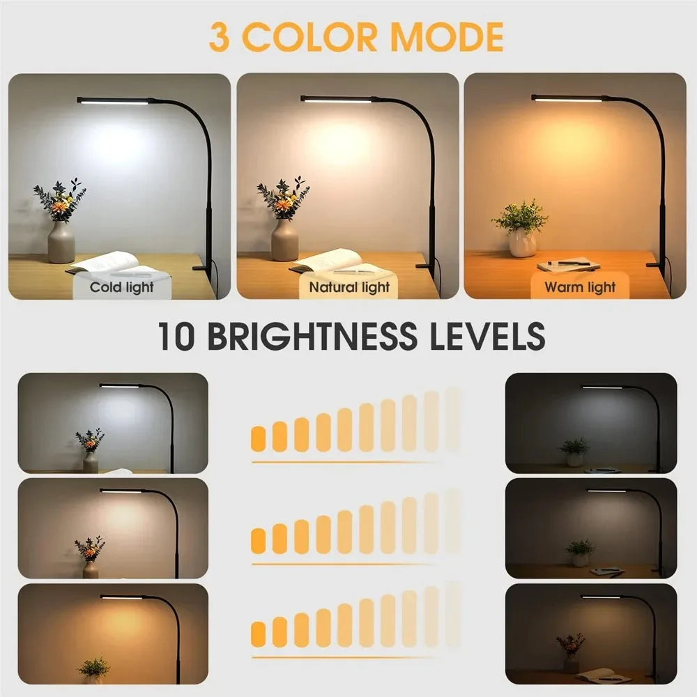 Luminária de Mesa LED DBF com Haste Flexível Gooseneck, CRI 90 e Controle Térmico/Luminoso (Single/Double Head)