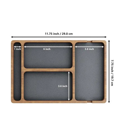 Organizador de Mesa Multifuncional em Madeira Maciça – Caixa Organizadora com Divisórias para Smartphone, Fones de Ouvido e Acessórios de Escritório