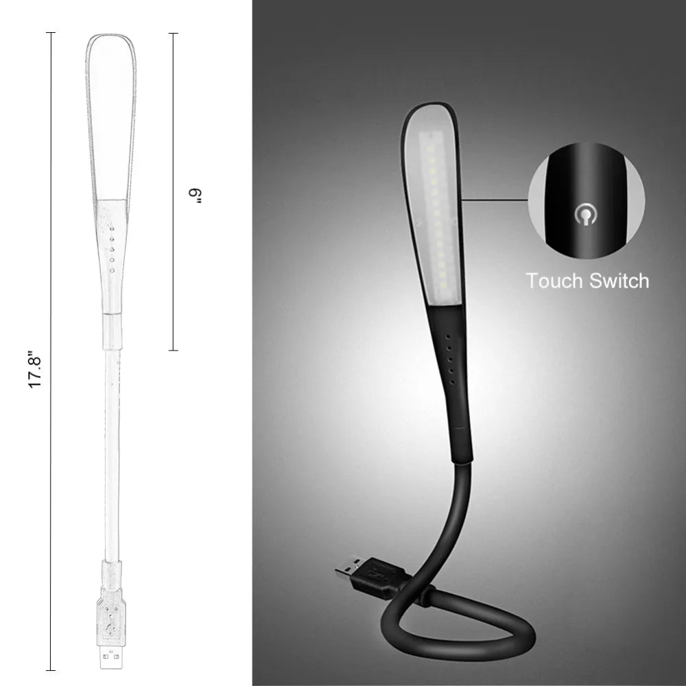 Luminária de Mesa LED USB Flexível POCKETMAN – Mini Lâmpada para Teclado de Notebook, Sensor Touch Dimerizável e Haste Ajustável para Power Bank e PC