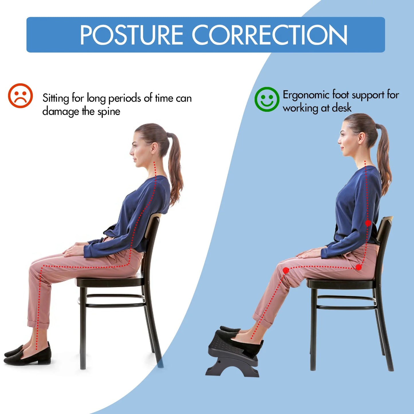 Apoio de Pés Ergonômico para Baixo da Mesa com Rolos de Massagem – Suporte Antiderrapante para Correção de Postura e Alívio de Dores