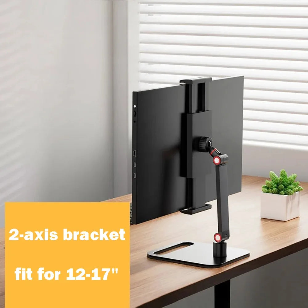 Suporte de Mesa Articulado para Monitor Portátil e Tablet – Base de Alumínio com Rotação 360° e Braço Dobrável Ajustável