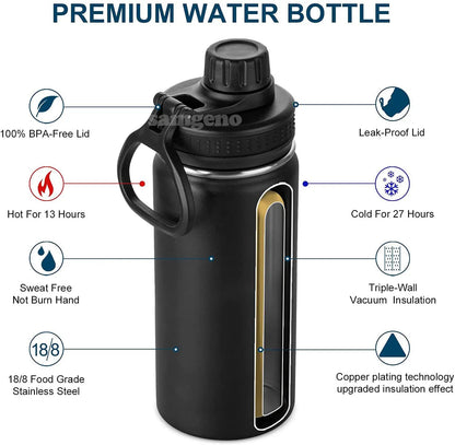 Garrafa Térmica Esportiva em Aço Inox 1000ml / 32oz Isolada a Vácuo com Tampa de Bico Hermética e Boca Larga