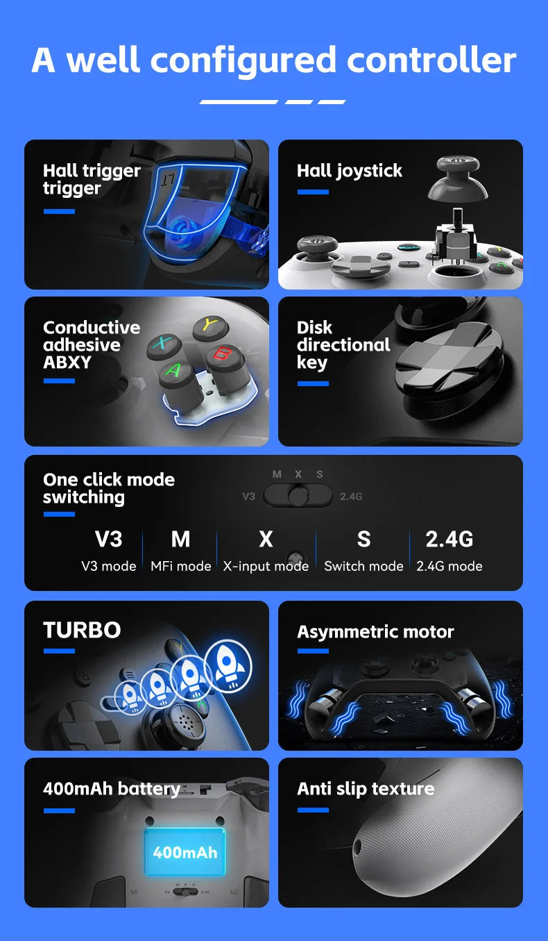 G6 — Controle Gamer Sem Fio com Hall Effect