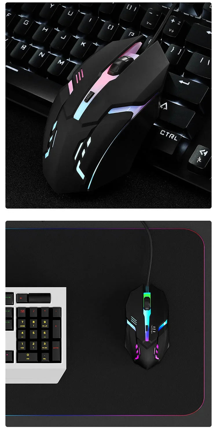 Mouse Gamer Ergonômico USB com RGB — 1600 DPI