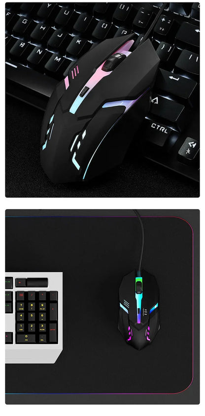 Mouse Gamer Ergonômico USB com RGB — 1600 DPI