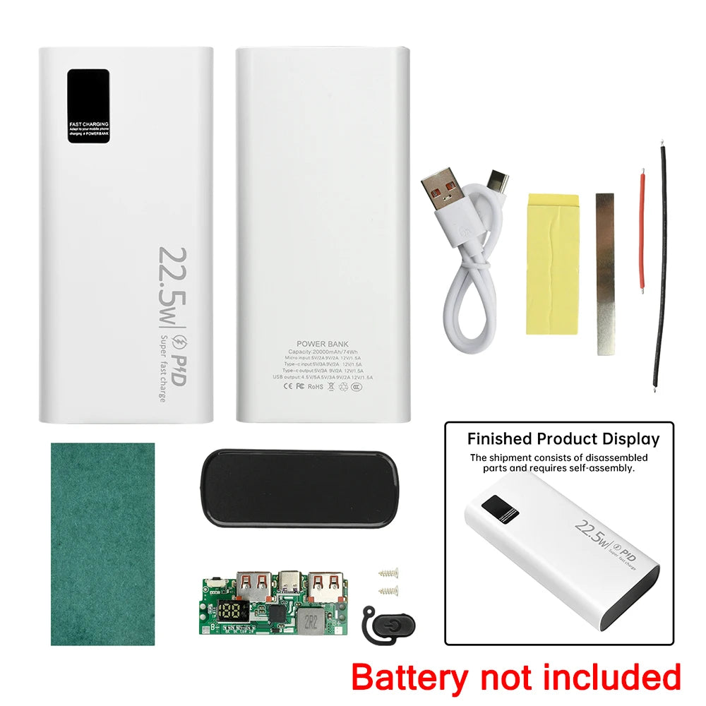 Kit Power Bank DIY diymore 20000mAh 22.5W com Display Digital para 2x Células 1260110