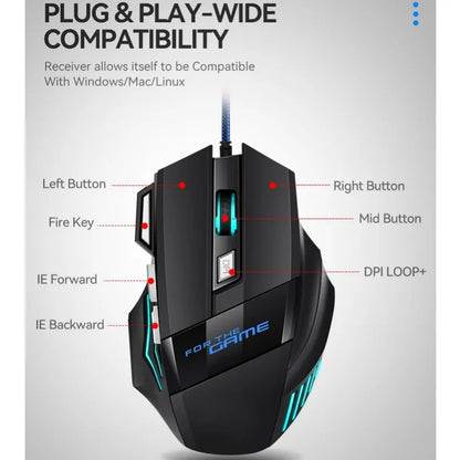 Mouse Gamer RGB 5500 DPI — 7 Botões