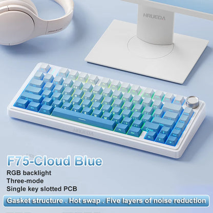 Teclado Mecânico Gamer AULA F75 75% RGB Tri-Mode 2.4G Bluetooth USB