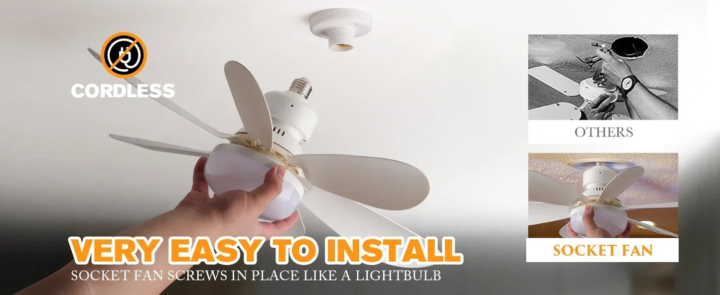 Lâmpada Ventilador de Teto LED 40W Bivolt E27 Dimerizável com Controle Remoto