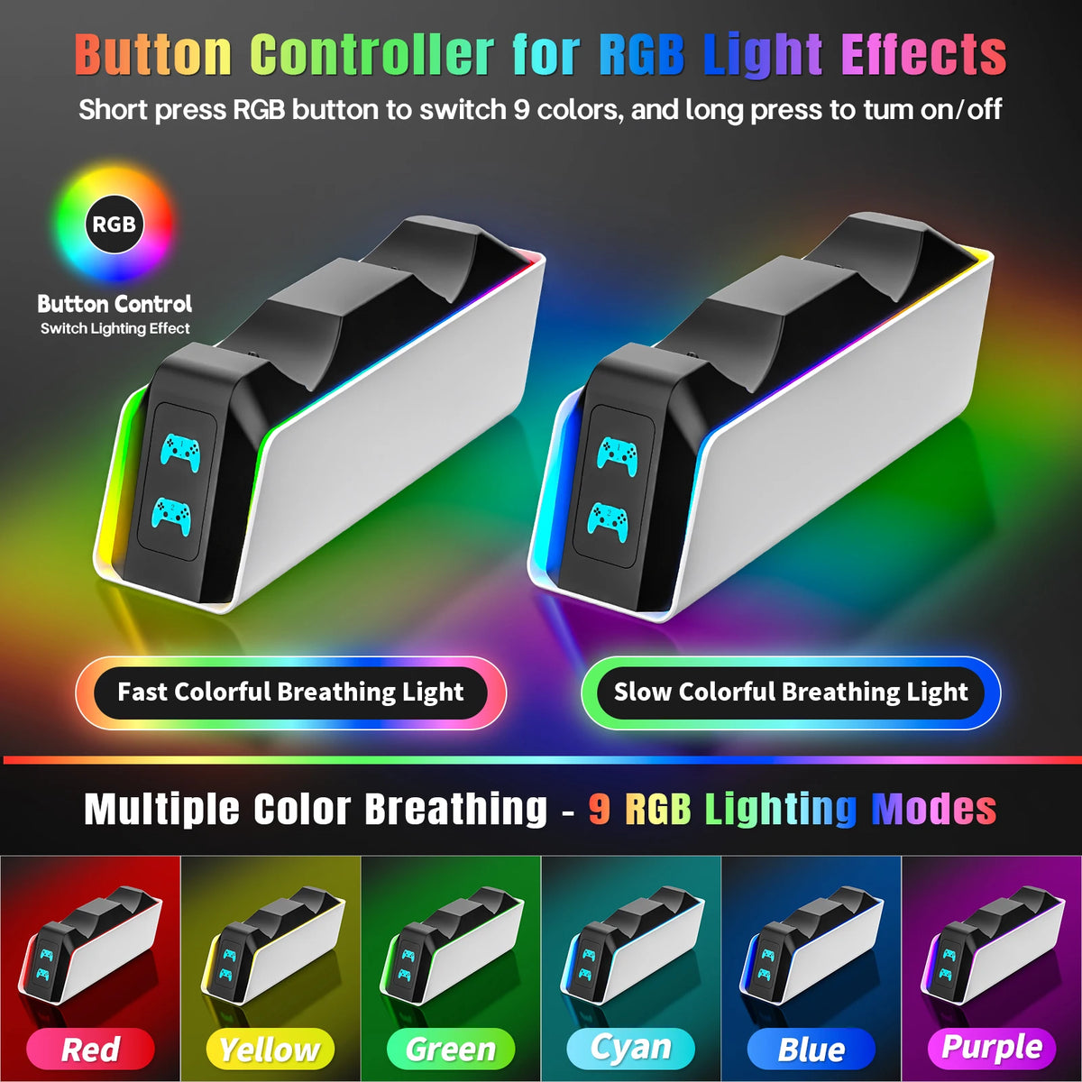 Base Carregadora para 2 Controles PS5 DualSense e Edge com LED RGB