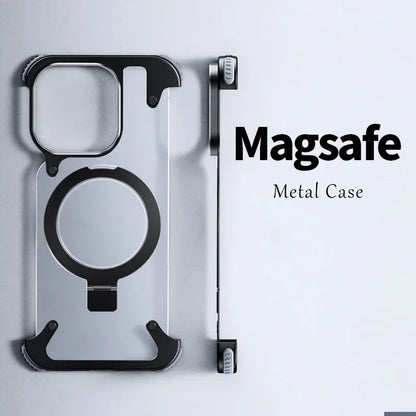 Capa Magnética Sem Bordas com Suporte em Liga de Alumínio para iPhone