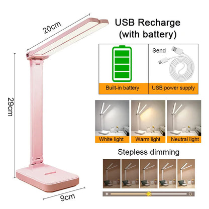 Luminária de Mesa LED Articulada – Touch Screen, 3 Tons de Luz e Bateria Recarregável