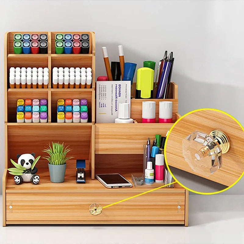 Organizador de Mesa em Madeira Modular DIY com Porta-Canetas e Gaveta Integrada