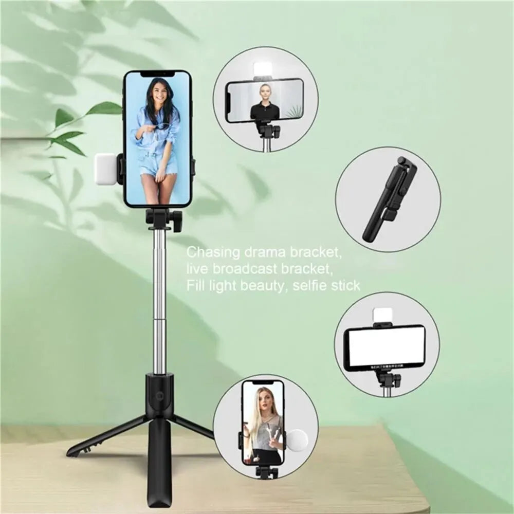 AILEHKUO R1 — Bastão de Selfie com Tripé, Bluetooth e Luz LED