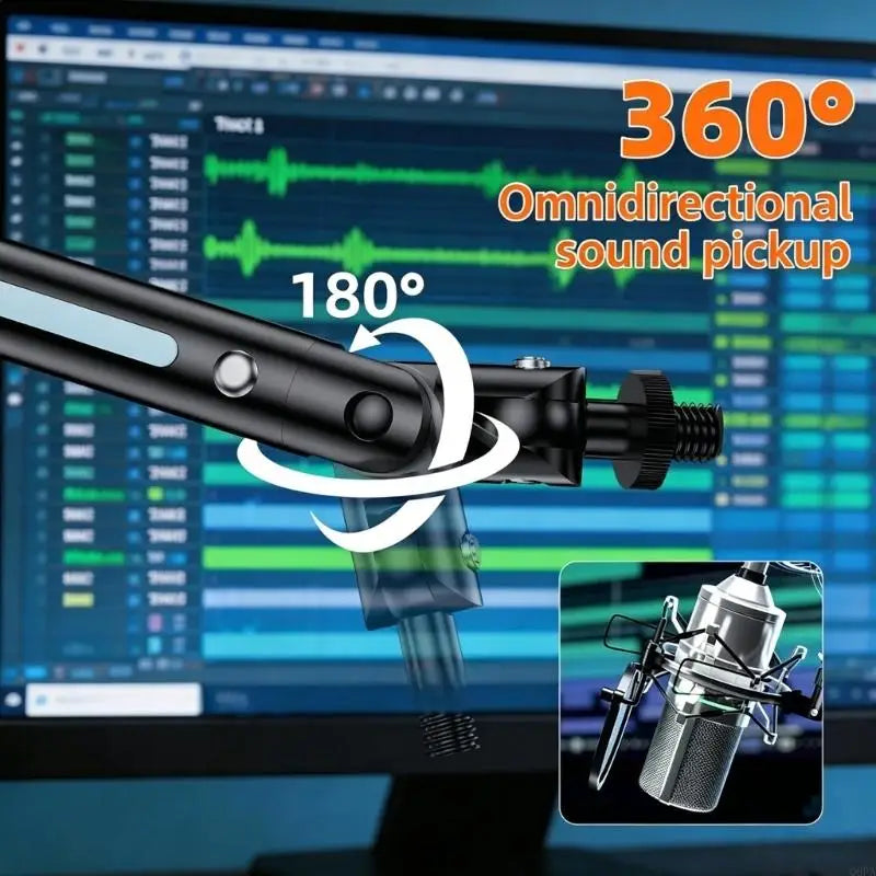 Braço Articulado para Microfone Q6PA em Alumínio com Rotação 360° e RGB
