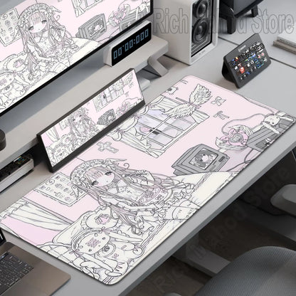 Mouse Pad Gamer Kawaii Anime Angel Girls XXL – Base Antiderrapante Rosa