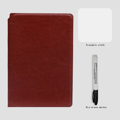Caderno Quadro-Branco Reutilizável A5 – Planner Semanal em Couro com Caneta e Flanela