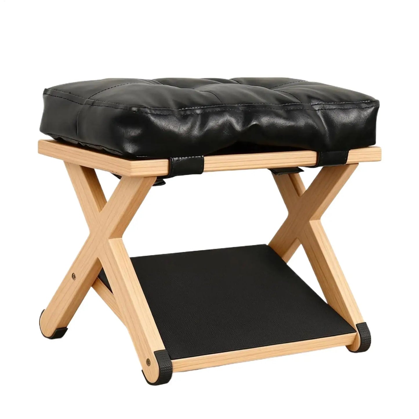 Apoio de Pés Ergonômico de Dupla Camada em Madeira com Topo Estofado e Rampa Antiderrapante