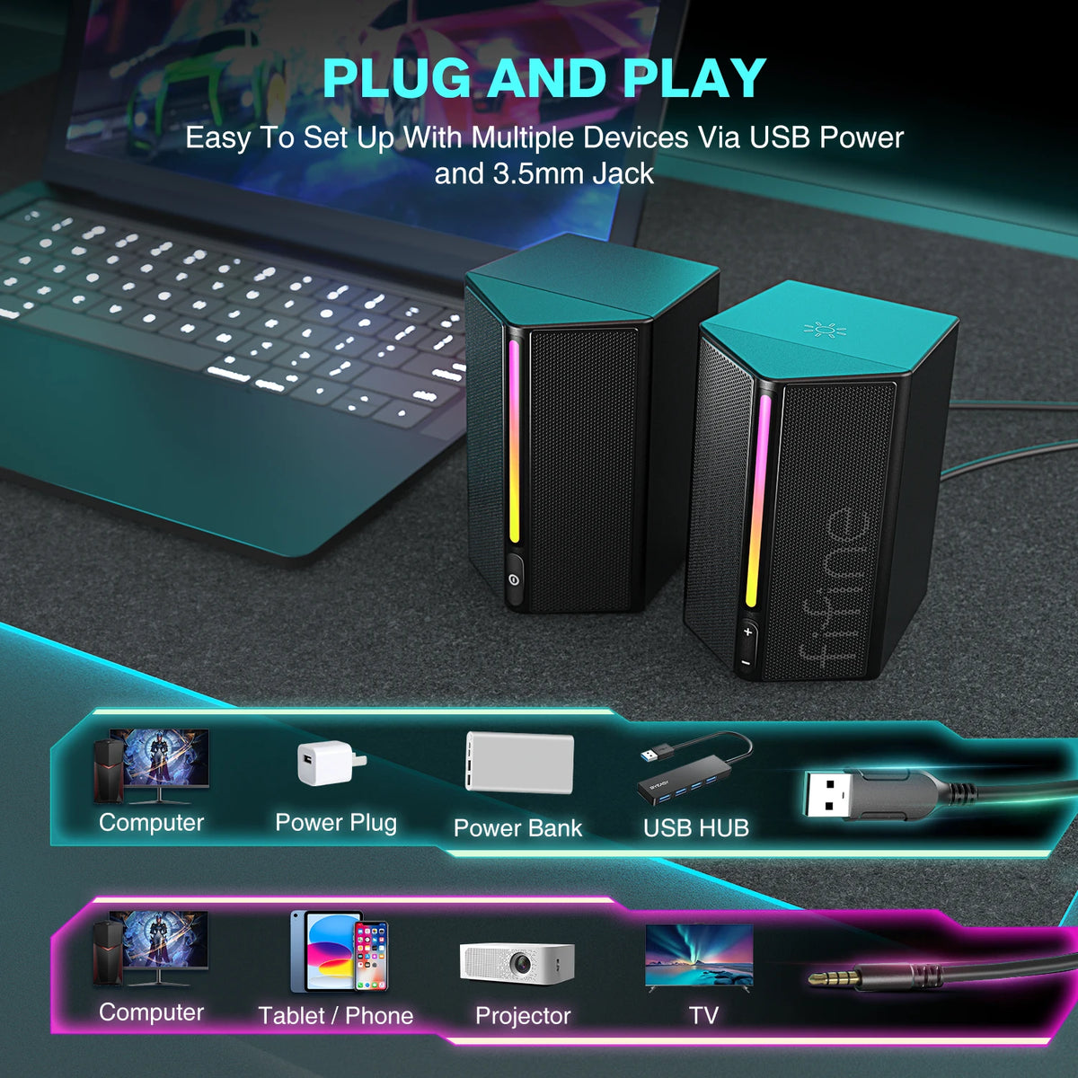 FIFINE A20 — Caixa de Som USB 2.0 com RGB