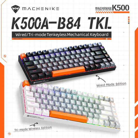 Teclado Mecânico Gamer Machenike K500A-B84 – Layout 75% Compacto (84 Teclas), Switches HUANO Hot-Swappable, Keycaps PBT Doubleshot e Cabo USB-C Removível