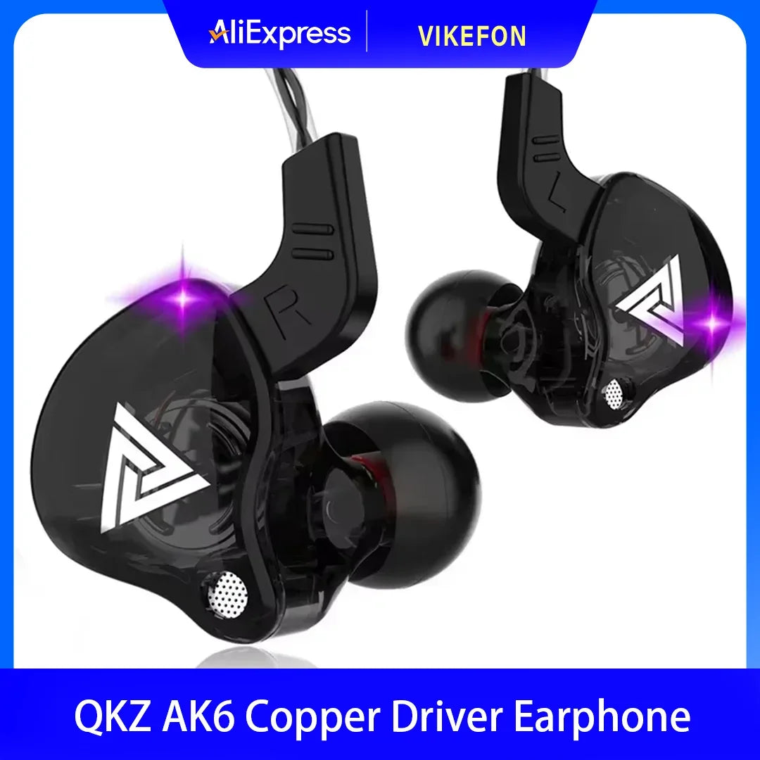 Fone de Ouvido Retorno de Palco In-Ear QKZ AK6 – Driver Dinâmico de 10mm, Cabo TPE com Microfone e Conexão P2 de 3.5mm para Monitoramento e Uso Diário