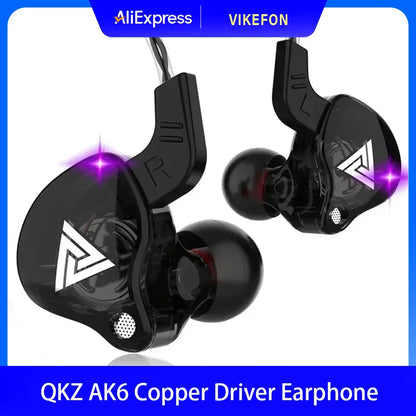 Fone de Ouvido Retorno de Palco In-Ear QKZ AK6 – Driver Dinâmico de 10mm, Cabo TPE com Microfone e Conexão P2 de 3.5mm para Monitoramento e Uso Diário