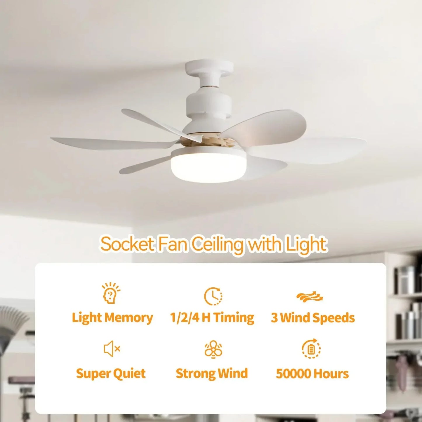 Lâmpada Ventilador de Teto LED 40W Bivolt E27 Dimerizável com Controle Remoto