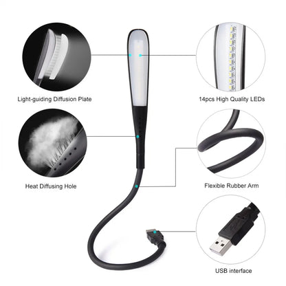 Luminária de Mesa LED USB Flexível POCKETMAN – Mini Lâmpada para Teclado de Notebook, Sensor Touch Dimerizável e Haste Ajustável para Power Bank e PC