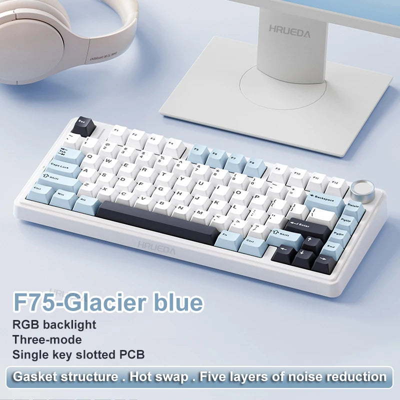 Teclado Mecânico Gamer AULA F75 75% RGB Tri-Mode 2.4G Bluetooth USB