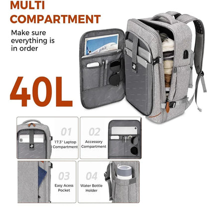 Mochila de Viagem Expansivel 40L Aprovada para Voo MOZHI