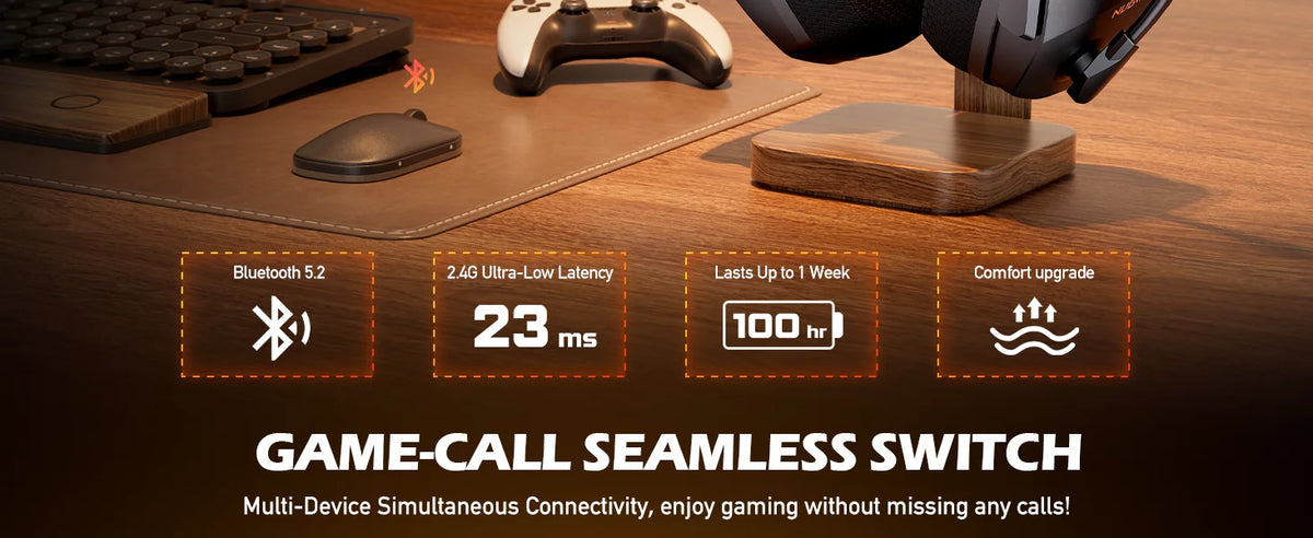 NUBWO G06 — Headset Gamer Sem Fio 2.4GHz + Bluetooth 5.3