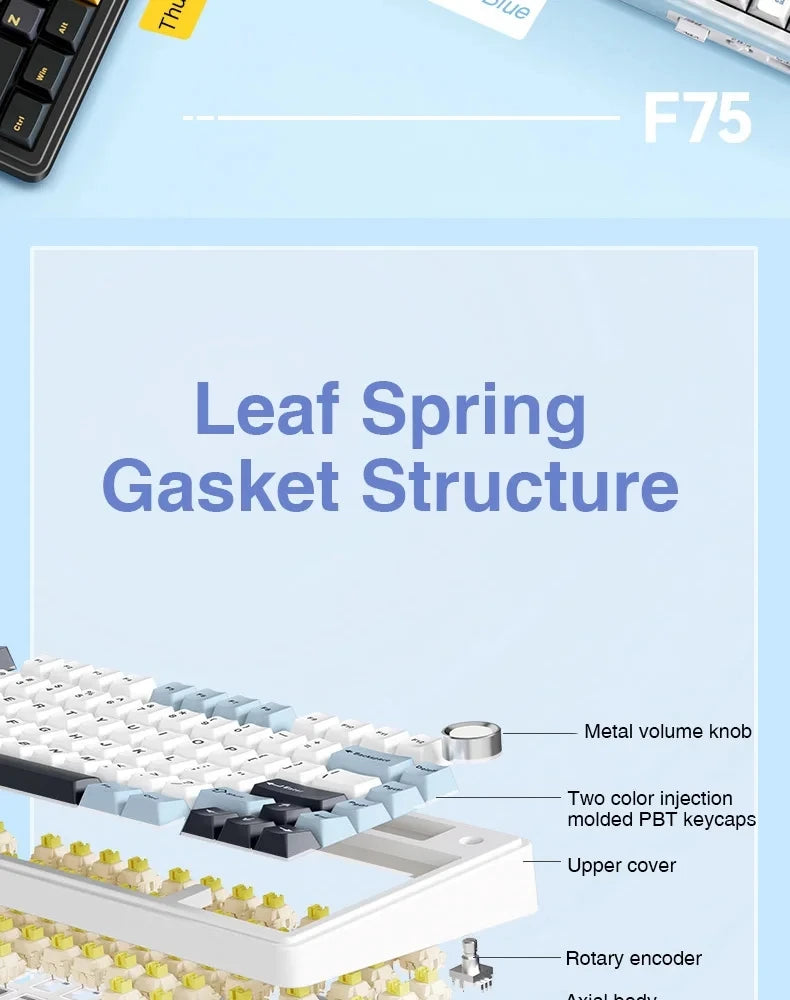 Teclado Mecânico Gamer AULA F75 75% RGB Hot-Swap Bluetooth 2.4G USB
