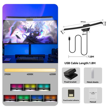 Luminária de Monitor Light Bar com Controle Remoto – Barra de Luz LED Anti-Luz Azul e Iluminação Direcional