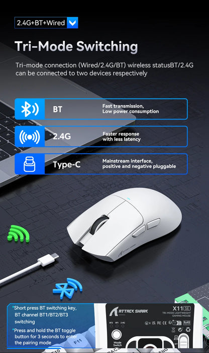 Attack Shark X11SE — Mouse Gamer Tri-Mode
