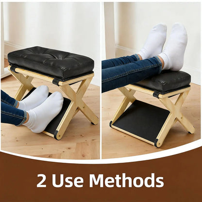 Apoio de Pés Ergonômico de Dupla Camada em Madeira com Topo Estofado e Rampa Antiderrapante