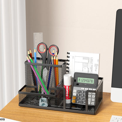 Organizador de Mesa de Metal Aramado Preto – Organizador Multifuncional com 3 Compartimentos