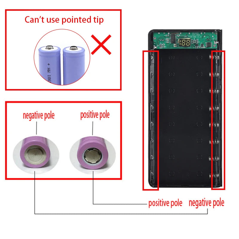Case Power Bank DIY kebidumei C18 para 8 Baterias 18650 com Display LCD e Lanterna LED