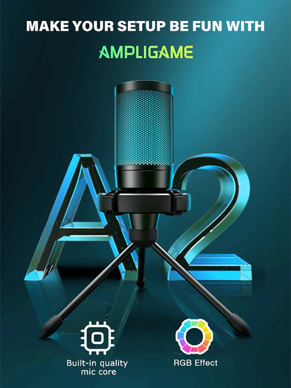 Microfone Gamer FIFINE AmpliGame A2 USB RGB Condensador Cardioide com Mute Touch