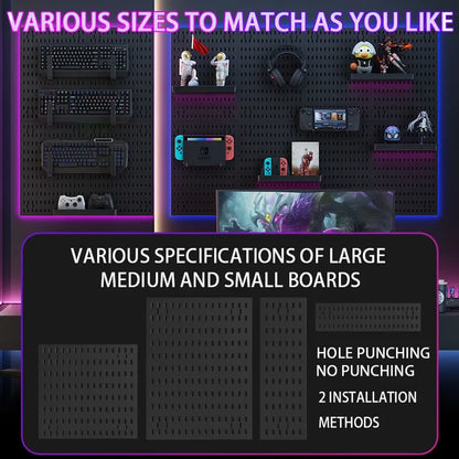 Painel Pegboard Gamer Organizador de Parede – Kit Completo com Suportes, Prateleiras e Ganchos para Setup
